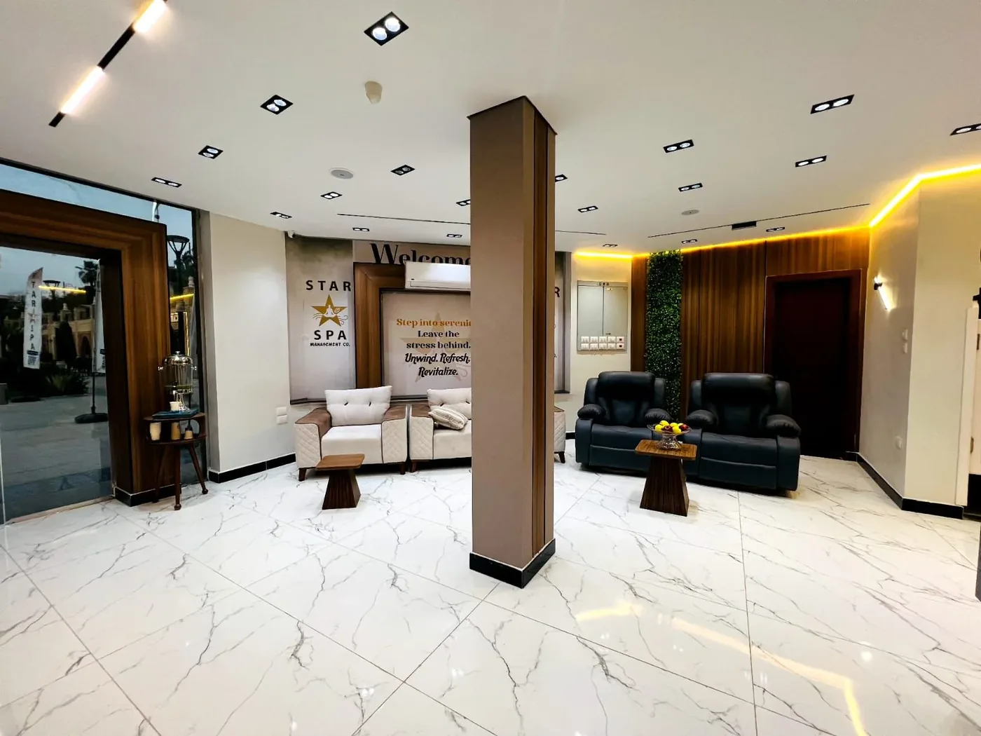 Star Spa reception desk with branded logo
